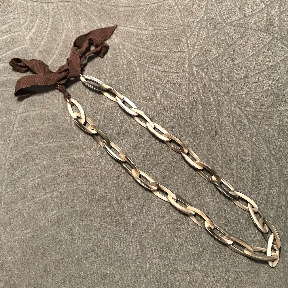 NWOT J. Crew Neutral Tortoise Acrylic Links Ribbon-tie Necklace